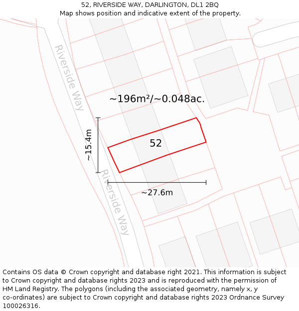 52, RIVERSIDE WAY, DARLINGTON, DL1 2BQ: Plot and title map
