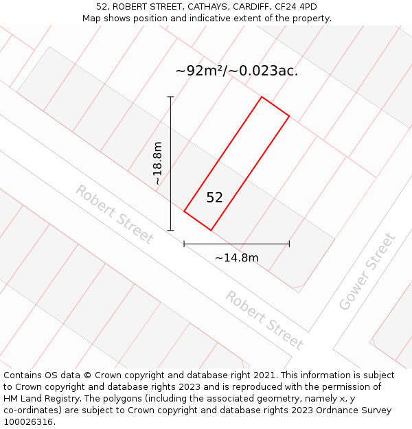 52, ROBERT STREET, CATHAYS, CARDIFF, CF24 4PD: Plot and title map