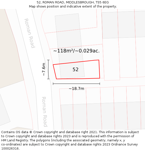 52, ROMAN ROAD, MIDDLESBROUGH, TS5 6EG: Plot and title map