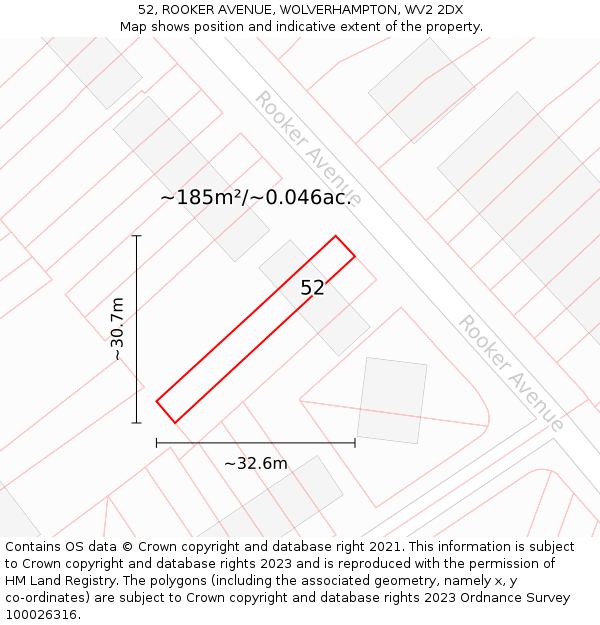 52, ROOKER AVENUE, WOLVERHAMPTON, WV2 2DX: Plot and title map