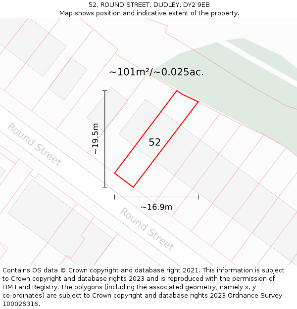 52, ROUND STREET, DUDLEY, DY2 9EB: Plot and title map