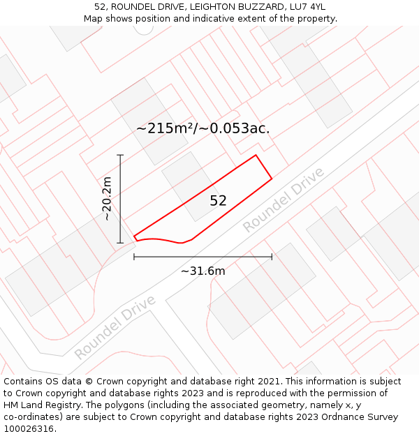 52, ROUNDEL DRIVE, LEIGHTON BUZZARD, LU7 4YL: Plot and title map