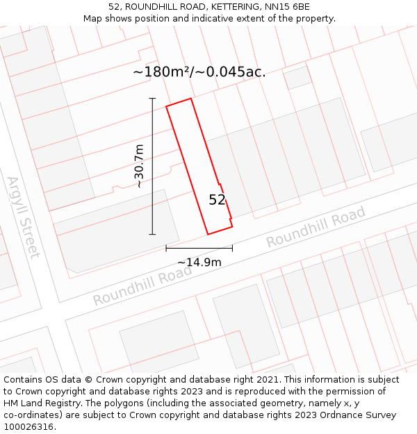 52, ROUNDHILL ROAD, KETTERING, NN15 6BE: Plot and title map