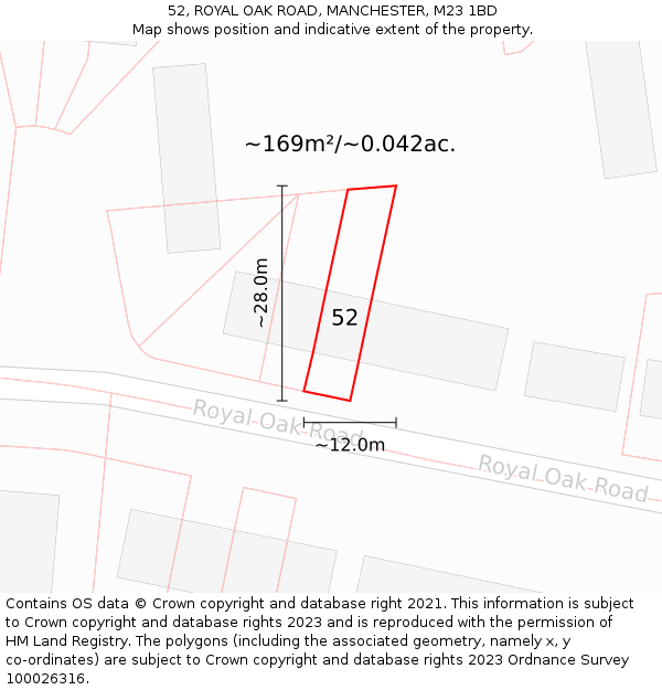 52, ROYAL OAK ROAD, MANCHESTER, M23 1BD: Plot and title map