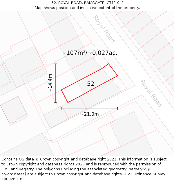52, ROYAL ROAD, RAMSGATE, CT11 9LF: Plot and title map