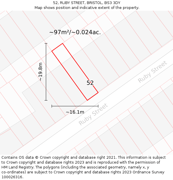 52, RUBY STREET, BRISTOL, BS3 3DY: Plot and title map