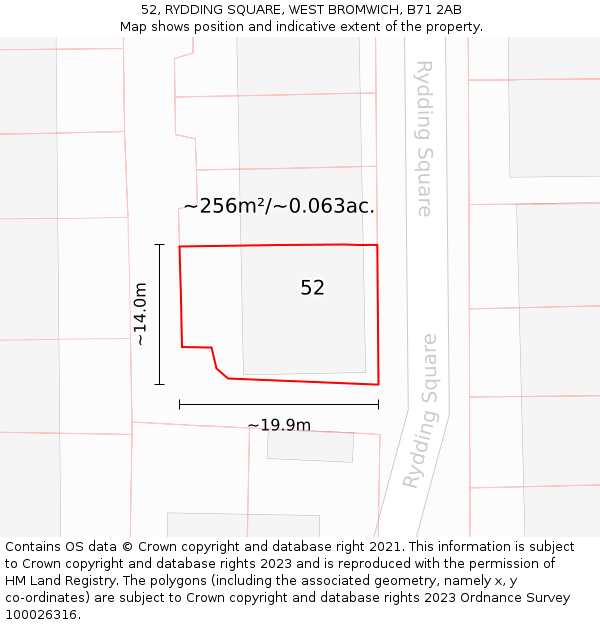 52, RYDDING SQUARE, WEST BROMWICH, B71 2AB: Plot and title map