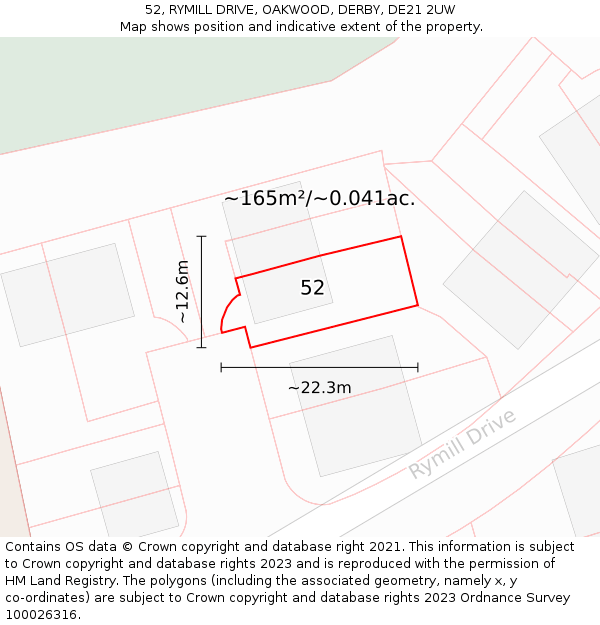 52, RYMILL DRIVE, OAKWOOD, DERBY, DE21 2UW: Plot and title map