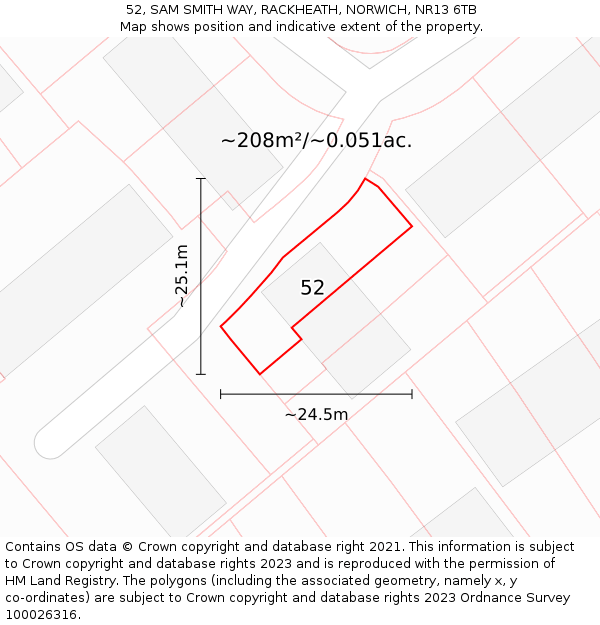 52, SAM SMITH WAY, RACKHEATH, NORWICH, NR13 6TB: Plot and title map