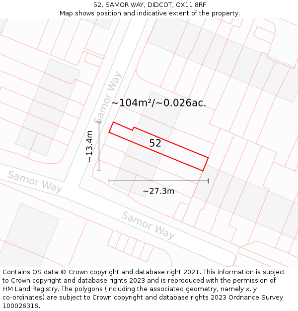 52, SAMOR WAY, DIDCOT, OX11 8RF: Plot and title map