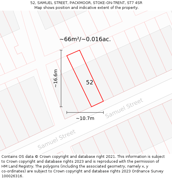 52, SAMUEL STREET, PACKMOOR, STOKE-ON-TRENT, ST7 4SR: Plot and title map