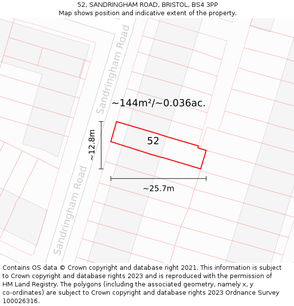 52, SANDRINGHAM ROAD, BRISTOL, BS4 3PP: Plot and title map