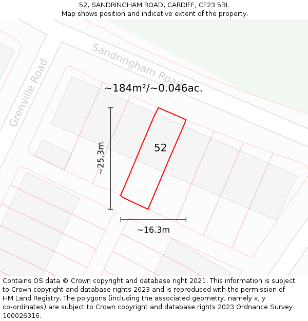 52, SANDRINGHAM ROAD, CARDIFF, CF23 5BL: Plot and title map