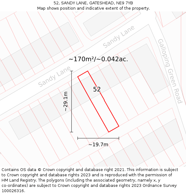 52, SANDY LANE, GATESHEAD, NE9 7YB: Plot and title map