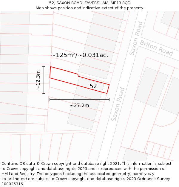 52, SAXON ROAD, FAVERSHAM, ME13 8QD: Plot and title map