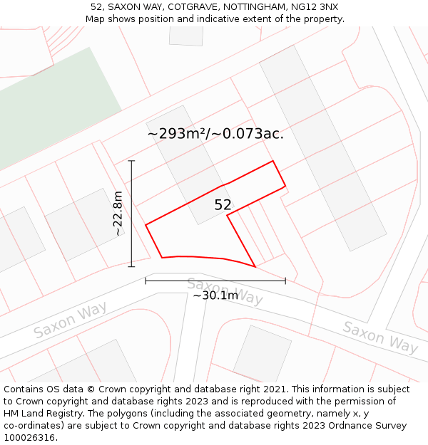 52, SAXON WAY, COTGRAVE, NOTTINGHAM, NG12 3NX: Plot and title map