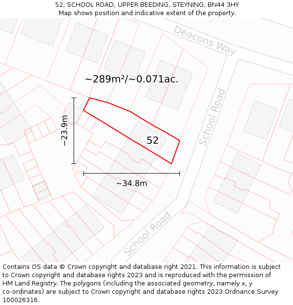 52, SCHOOL ROAD, UPPER BEEDING, STEYNING, BN44 3HY: Plot and title map