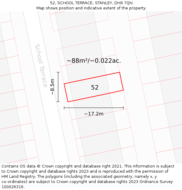 52, SCHOOL TERRACE, STANLEY, DH9 7QN: Plot and title map