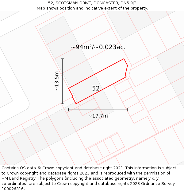 52, SCOTSMAN DRIVE, DONCASTER, DN5 9JB: Plot and title map