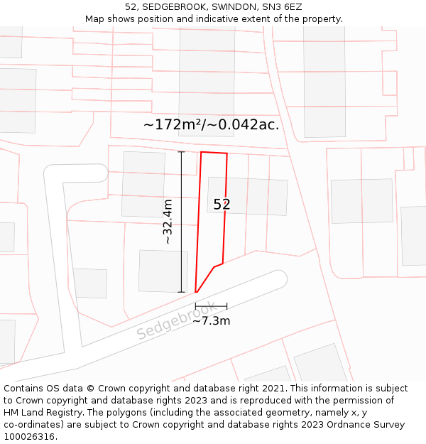 52, SEDGEBROOK, SWINDON, SN3 6EZ: Plot and title map