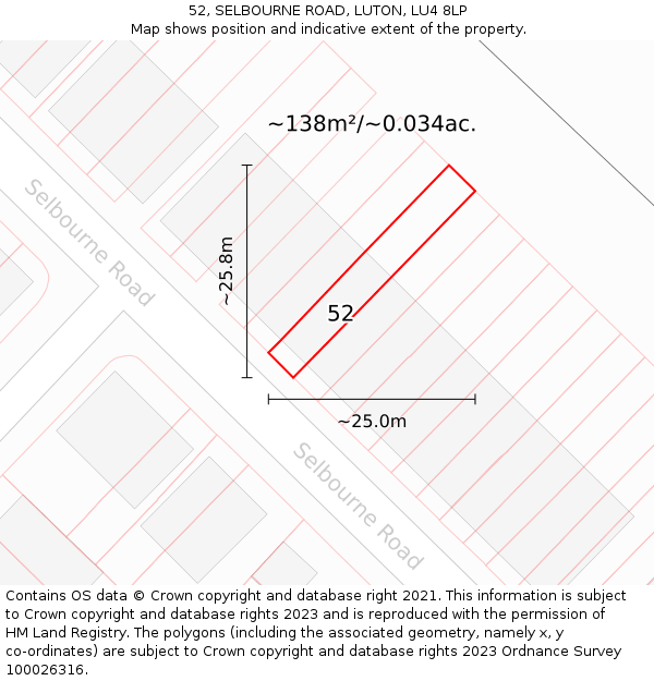52, SELBOURNE ROAD, LUTON, LU4 8LP: Plot and title map