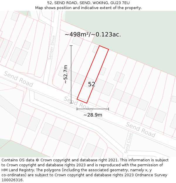 52, SEND ROAD, SEND, WOKING, GU23 7EU: Plot and title map