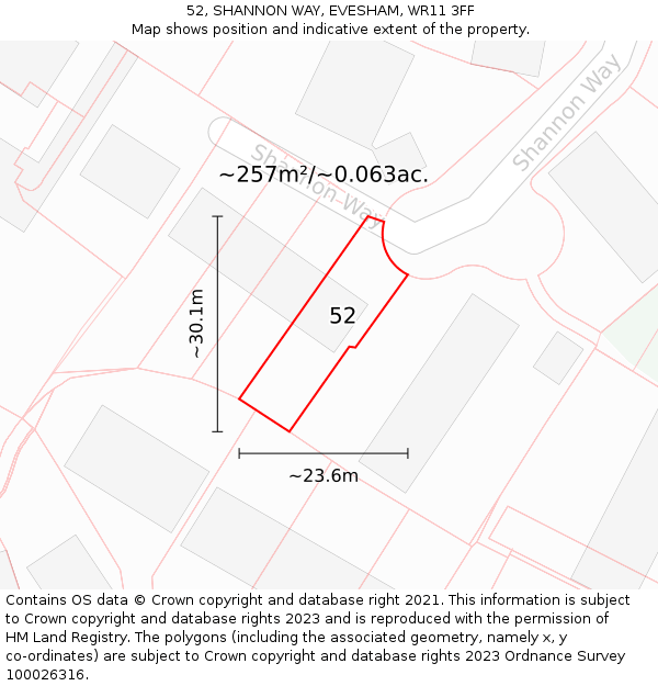 52, SHANNON WAY, EVESHAM, WR11 3FF: Plot and title map