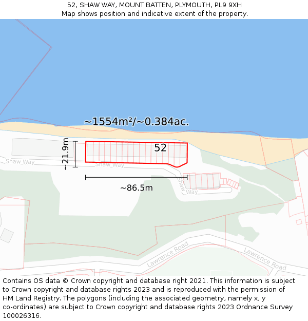 52, SHAW WAY, MOUNT BATTEN, PLYMOUTH, PL9 9XH: Plot and title map