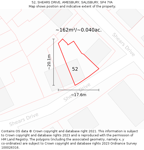 52, SHEARS DRIVE, AMESBURY, SALISBURY, SP4 7YA: Plot and title map