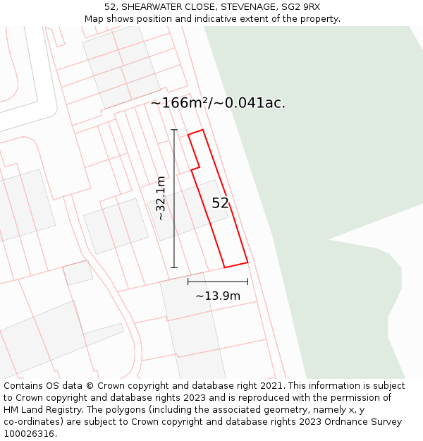 52, SHEARWATER CLOSE, STEVENAGE, SG2 9RX: Plot and title map