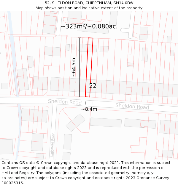 52, SHELDON ROAD, CHIPPENHAM, SN14 0BW: Plot and title map