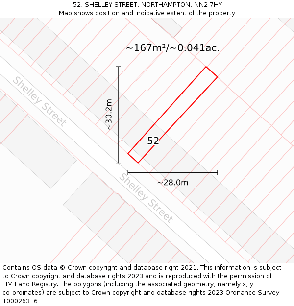 52, SHELLEY STREET, NORTHAMPTON, NN2 7HY: Plot and title map