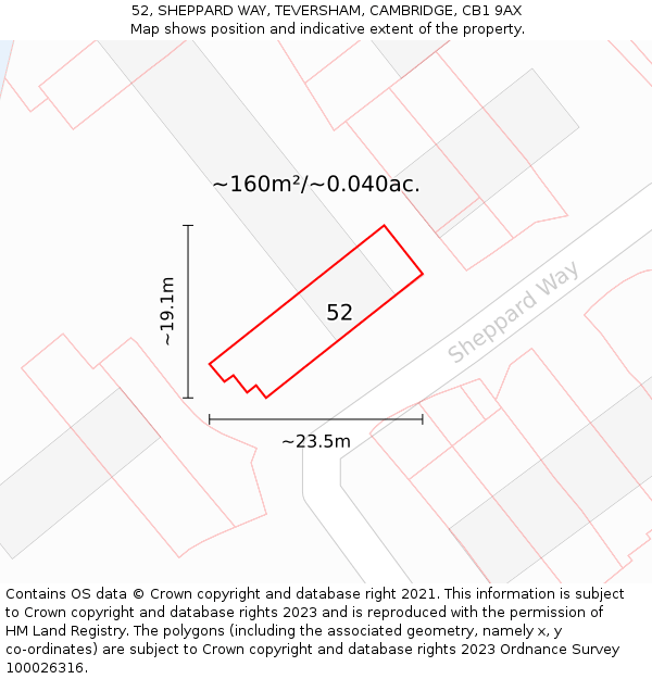 52, SHEPPARD WAY, TEVERSHAM, CAMBRIDGE, CB1 9AX: Plot and title map