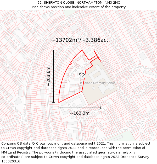 52, SHERATON CLOSE, NORTHAMPTON, NN3 2NQ: Plot and title map