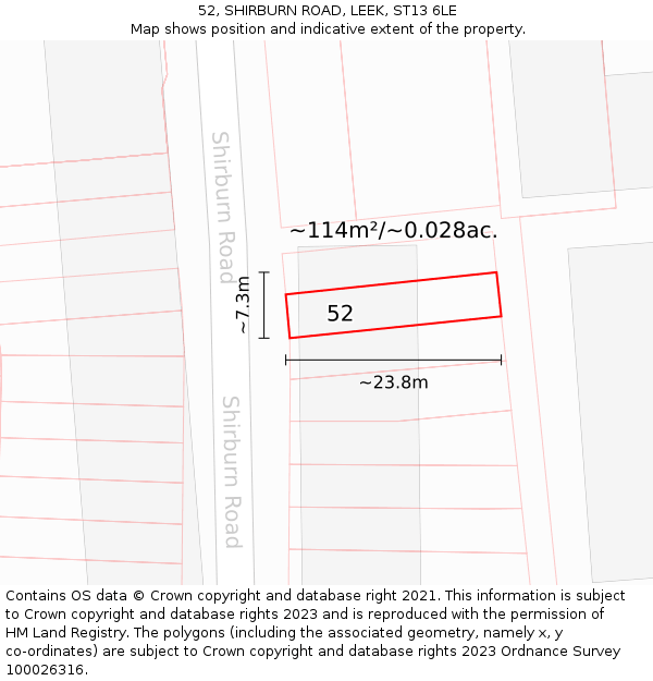52, SHIRBURN ROAD, LEEK, ST13 6LE: Plot and title map
