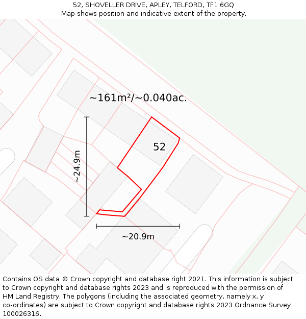 52, SHOVELLER DRIVE, APLEY, TELFORD, TF1 6GQ: Plot and title map