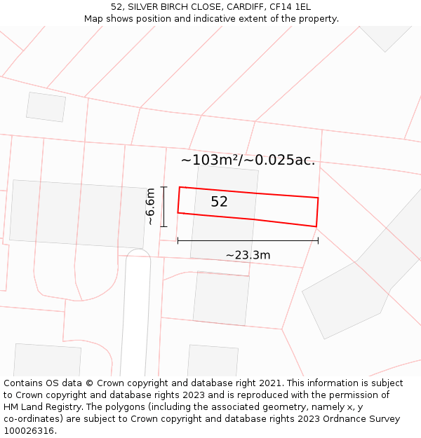 52, SILVER BIRCH CLOSE, CARDIFF, CF14 1EL: Plot and title map