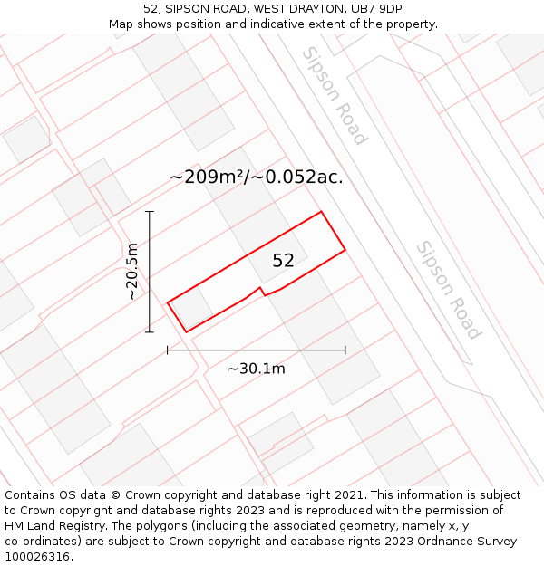 52, SIPSON ROAD, WEST DRAYTON, UB7 9DP: Plot and title map
