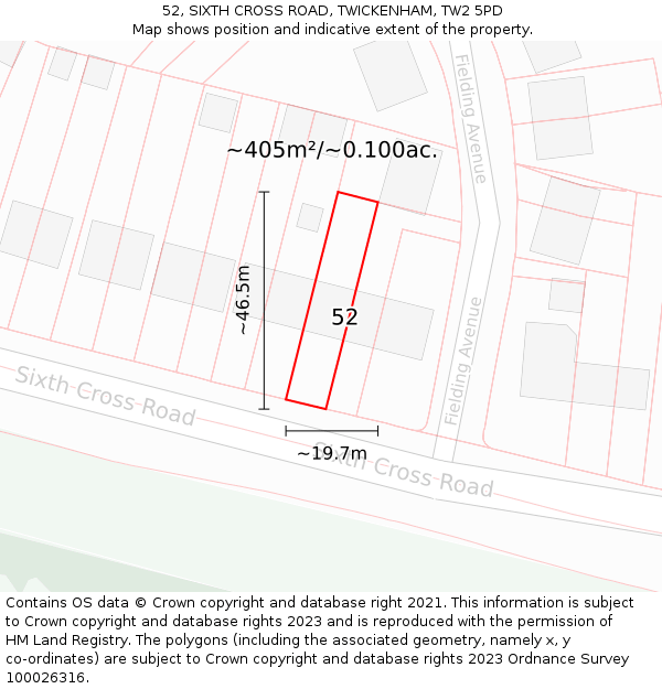 52, SIXTH CROSS ROAD, TWICKENHAM, TW2 5PD: Plot and title map