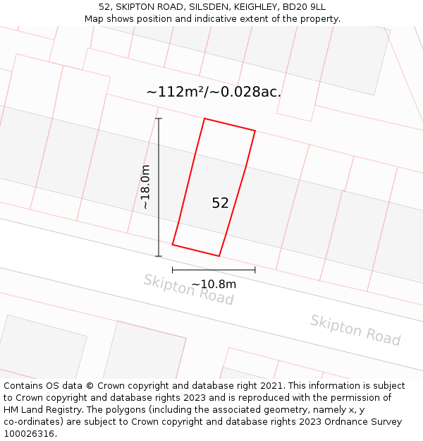 52, SKIPTON ROAD, SILSDEN, KEIGHLEY, BD20 9LL: Plot and title map