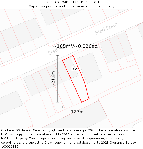 52, SLAD ROAD, STROUD, GL5 1QU: Plot and title map