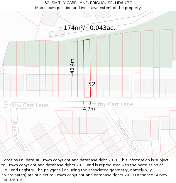 52, SMITHY CARR LANE, BRIGHOUSE, HD6 4BG: Plot and title map