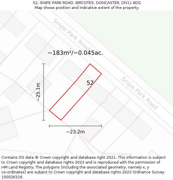 52, SNIPE PARK ROAD, BIRCOTES, DONCASTER, DN11 8DG: Plot and title map