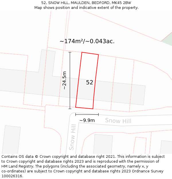 52, SNOW HILL, MAULDEN, BEDFORD, MK45 2BW: Plot and title map