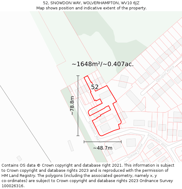 52, SNOWDON WAY, WOLVERHAMPTON, WV10 6JZ: Plot and title map