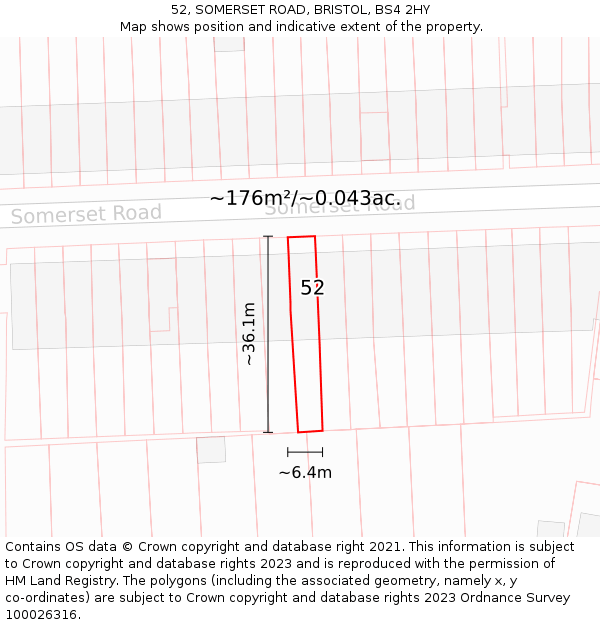 52, SOMERSET ROAD, BRISTOL, BS4 2HY: Plot and title map