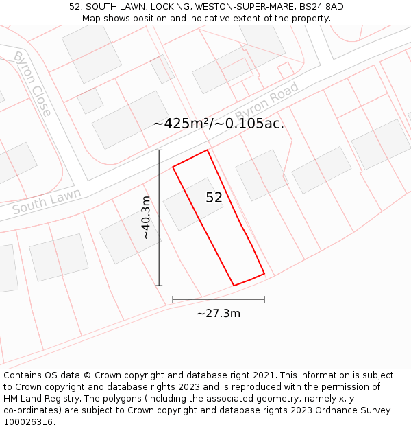 52, SOUTH LAWN, LOCKING, WESTON-SUPER-MARE, BS24 8AD: Plot and title map