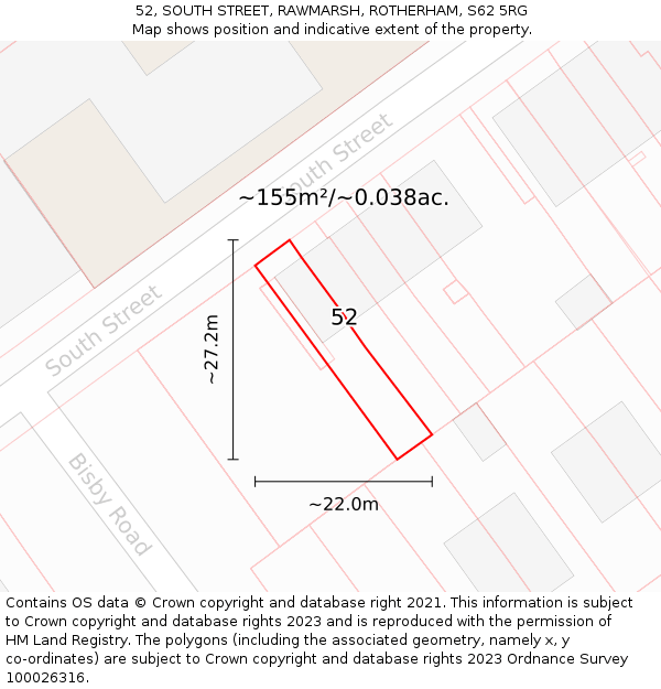 52, SOUTH STREET, RAWMARSH, ROTHERHAM, S62 5RG: Plot and title map