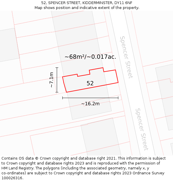 52, SPENCER STREET, KIDDERMINSTER, DY11 6NF: Plot and title map