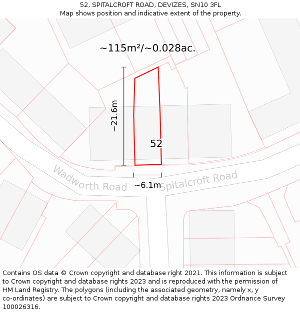 52, SPITALCROFT ROAD, DEVIZES, SN10 3FL: Plot and title map